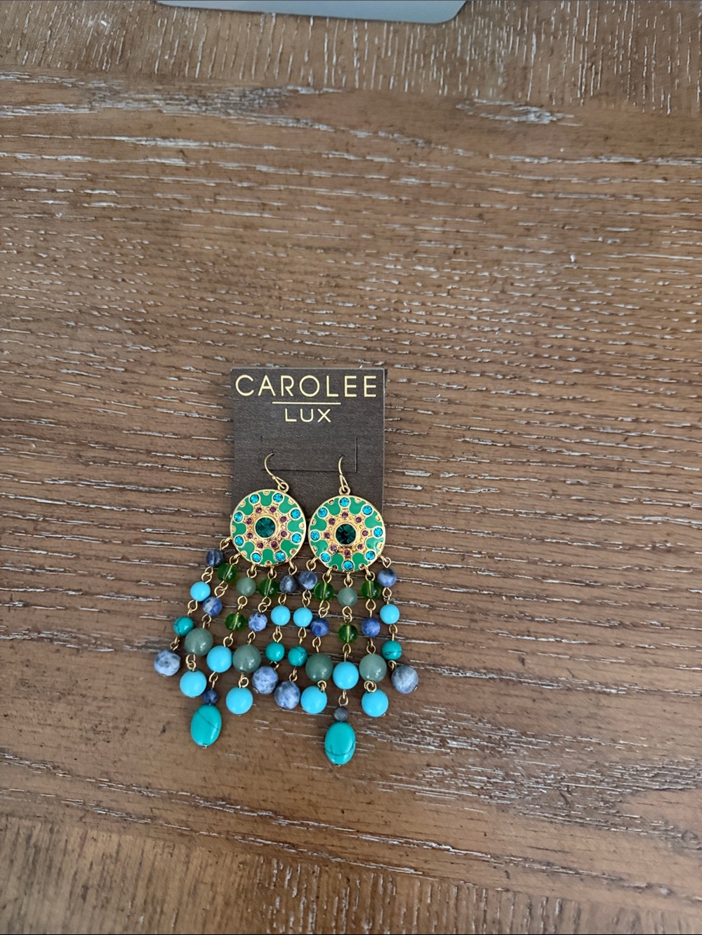 Carolee Turquoise, Teal & Green Beaded Fringe Earrings